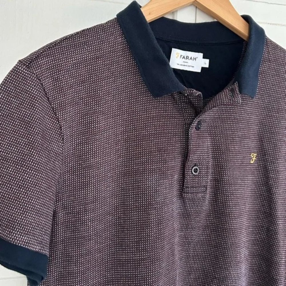 Farah Vintage Men’s Size S/M Slim Fit Short Sleeve Organic Cotton Pattern Polo